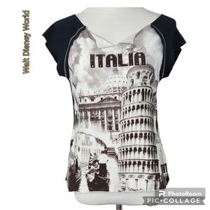 Walt Disney World Italia t-shirt top blk white brown Italy scene ss sz xlrg